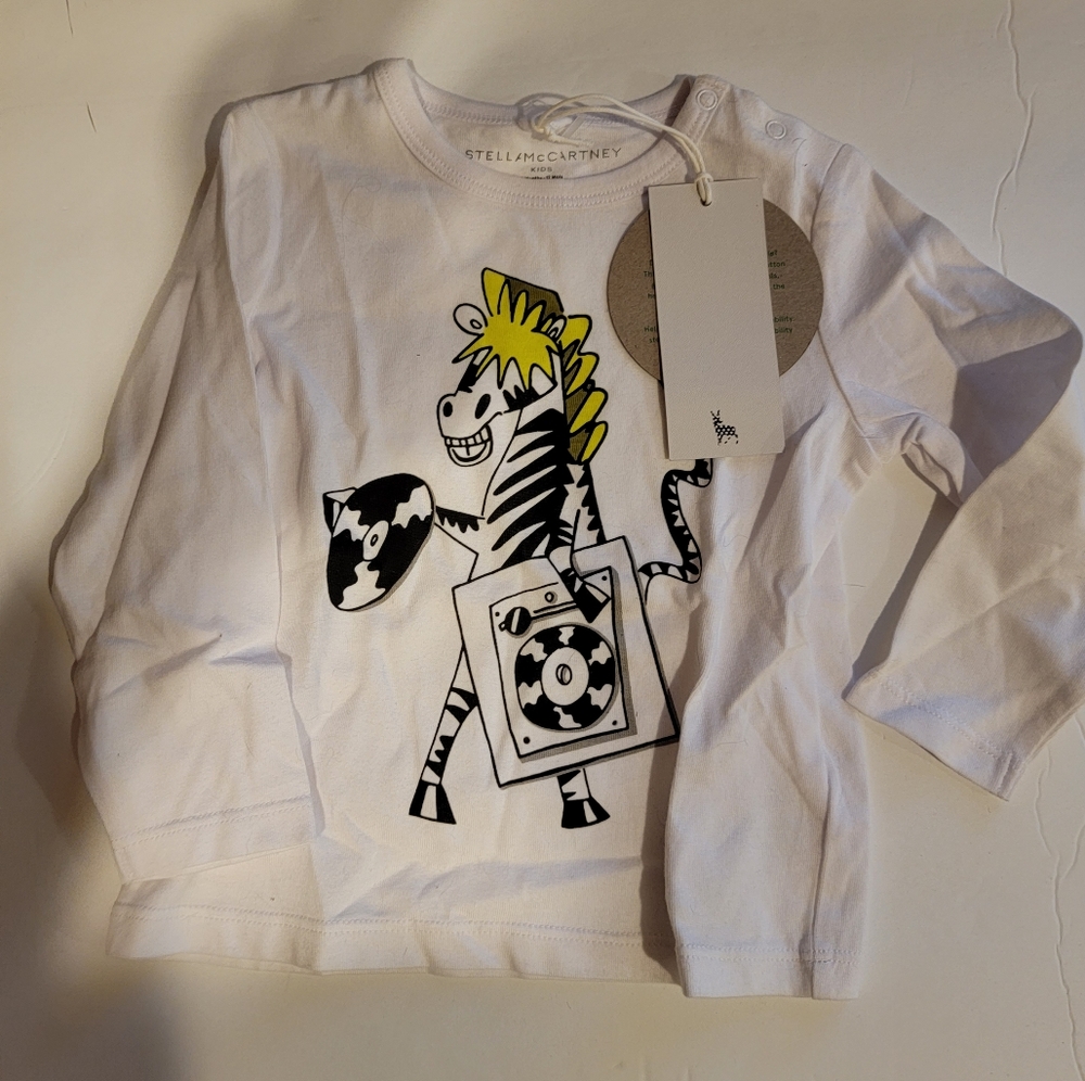 Stella McCartney NWT zebra long sleeve white t shirt 24 months